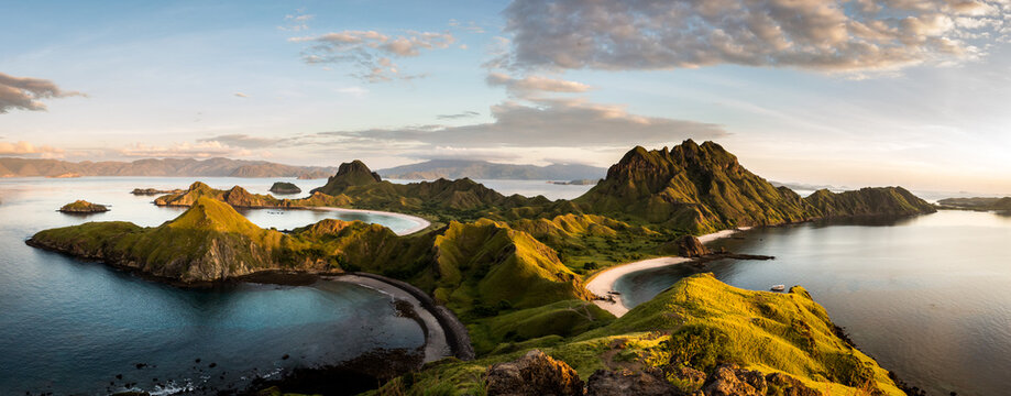 Aerial view of East Flores, Indonesia, showcasing the lush green hills and volcanic landscape.